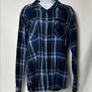Levi’s Women’s Size Medium Blue Black Plaid Button Front Cotton Flannel Shirt